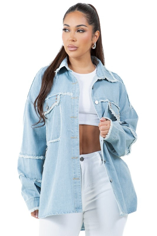 Women's Oversized Denim Shirt with Button Closure