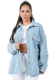 Women's Oversized Denim Shirt with Button Closure