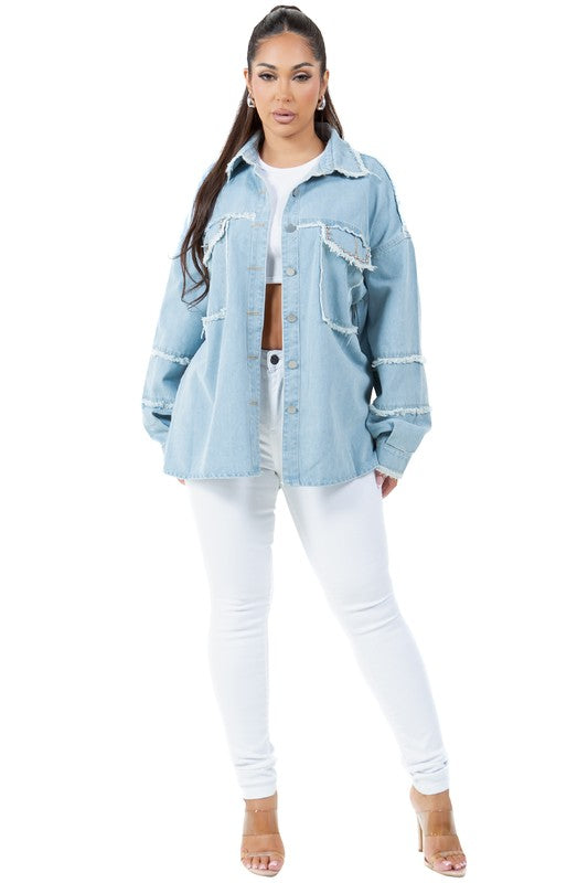 Women's Oversized Denim Shirt with Button Closure