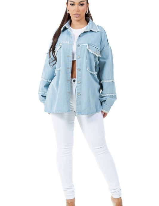 Women's Oversized Denim Shirt with Button Closure