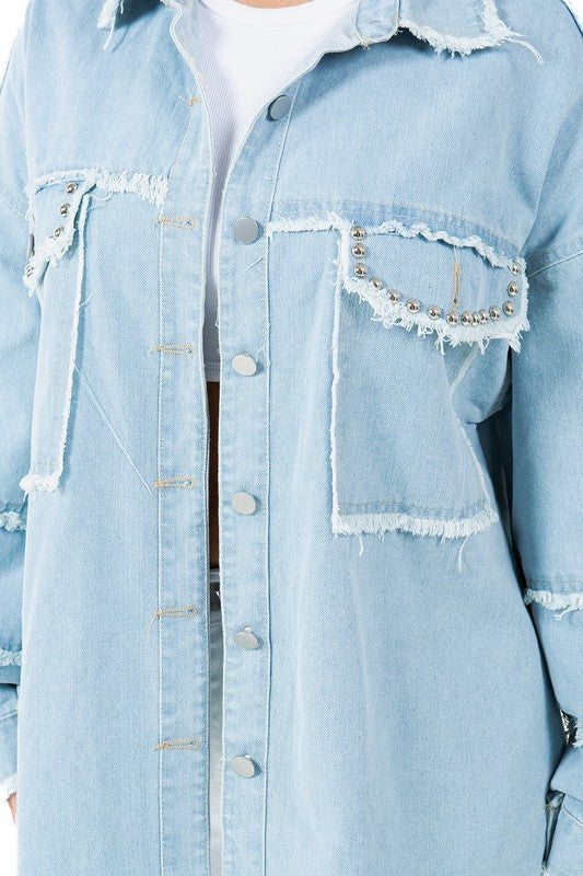 Women's Oversized Denim Shirt with Button Closure