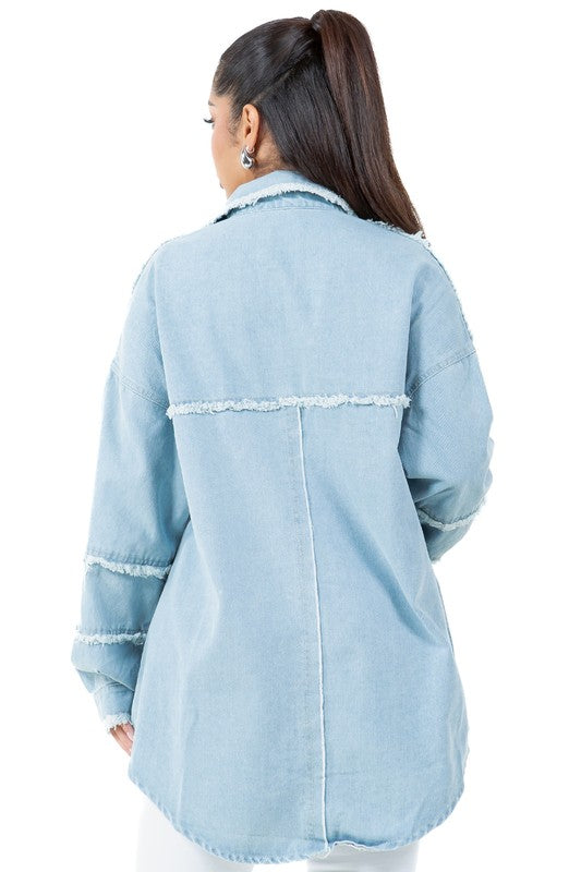 Women's Oversized Denim Shirt with Button Closure