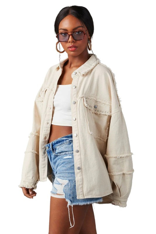 Women's Oversized Denim Shirt with Button Closure