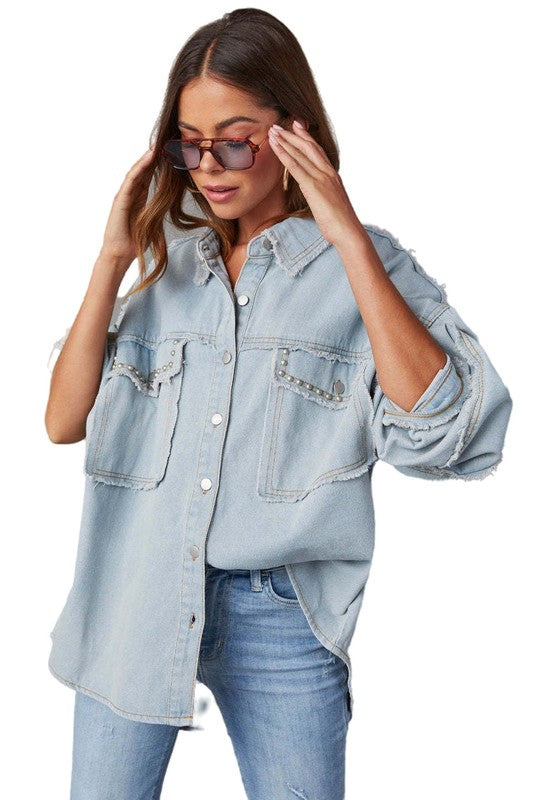 Women's Oversized Denim Shirt with Button Closure