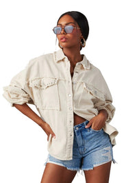 Women's Oversized Denim Shirt with Button Closure