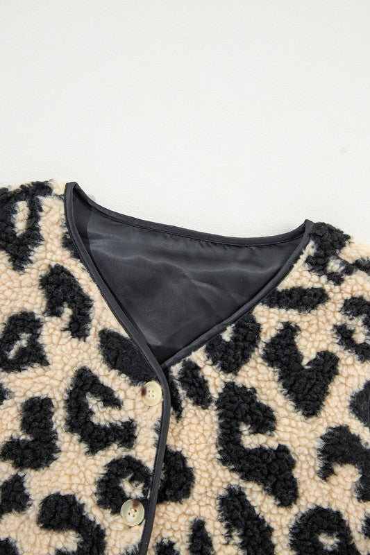 Women's Sleeveless Leopard Print Sherpa Vest Coat