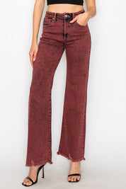 Women's High Rise Tummy Control Burgundy Flare Jeans