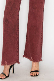 Women's High Rise Tummy Control Burgundy Flare Jeans