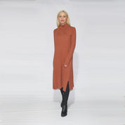 Women's Long Sleeve Turtle Neck Dress with Side Slits