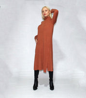 Women's Long Sleeve Turtle Neck Dress with Side Slits