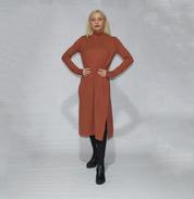 Women's Long Sleeve Turtle Neck Dress with Side Slits