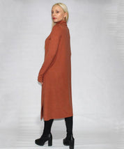 Women's Long Sleeve Turtle Neck Dress with Side Slits