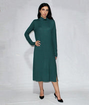 Women's Long Sleeve Turtle Neck Dress with Side Slits