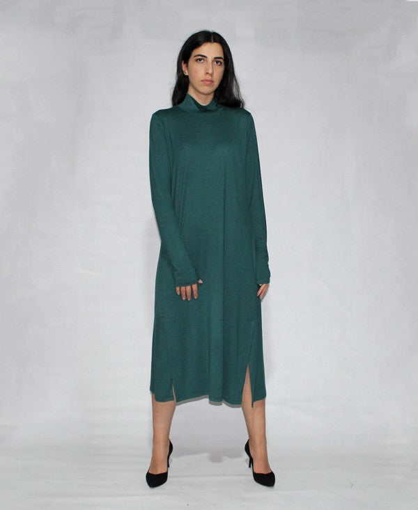 Women's Long Sleeve Turtle Neck Dress with Side Slits