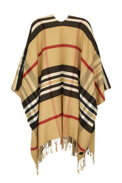 Women's Reversible Plaid Print Ruana with Fringe