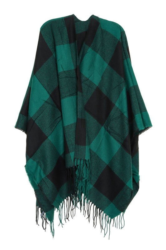 Women's Check Plaid Ruana Poncho