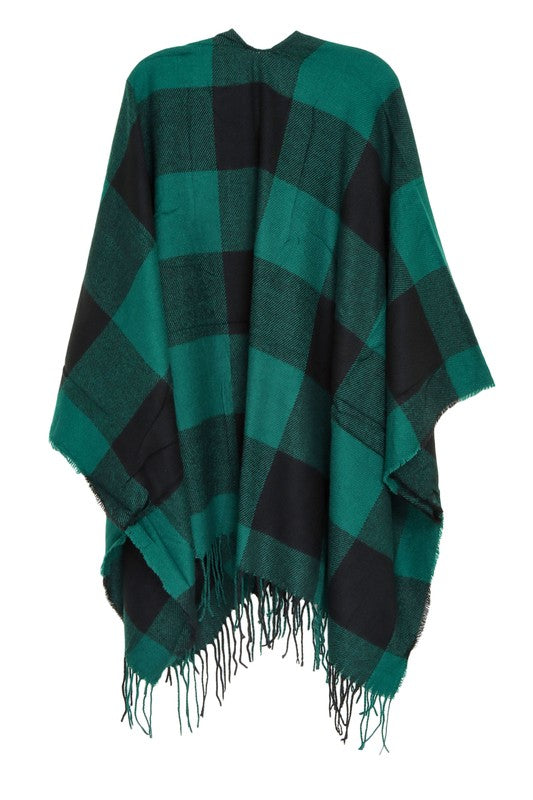 Women's Check Plaid Ruana Poncho