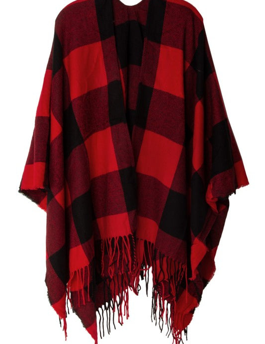 Women's Check Plaid Ruana Poncho