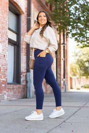 Women's Navy Full Length Leggings with Pockets