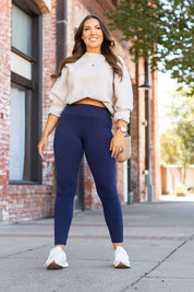 Women's Navy Full Length Leggings with Pockets