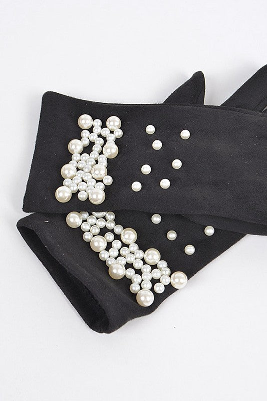 Women's Touch Screen Pearl Embellished Sueded Smart Gloves