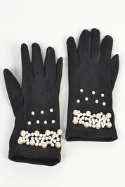 Women's Touch Screen Pearl Embellished Sueded Smart Gloves