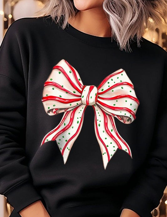 Unisex Christmas Tree Cake Bow Graphic Fleece Sweatshirt