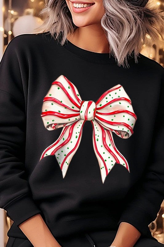 Unisex Christmas Tree Cake Bow Graphic Fleece Sweatshirt