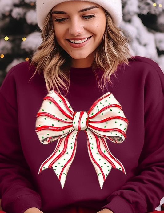 Unisex Christmas Tree Cake Bow Graphic Fleece Sweatshirt