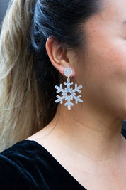 Women's Silver Glitter Snowflake Earrings