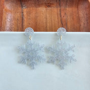 Women's Silver Glitter Snowflake Earrings