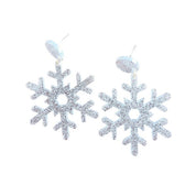 Women's Silver Glitter Snowflake Earrings