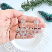 Women's Silver Glitter Snowflake Earrings