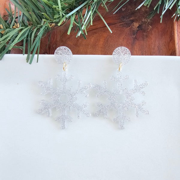 Women's Silver Glitter Snowflake Earrings