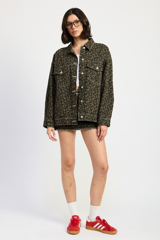 Women's Oversized Printed Denim Jacket