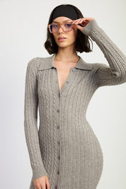 Women's Buttoned Long Sleeve Cable Knit Dress