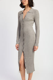 Women's Buttoned Long Sleeve Cable Knit Dress