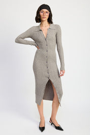 Women's Buttoned Long Sleeve Cable Knit Dress