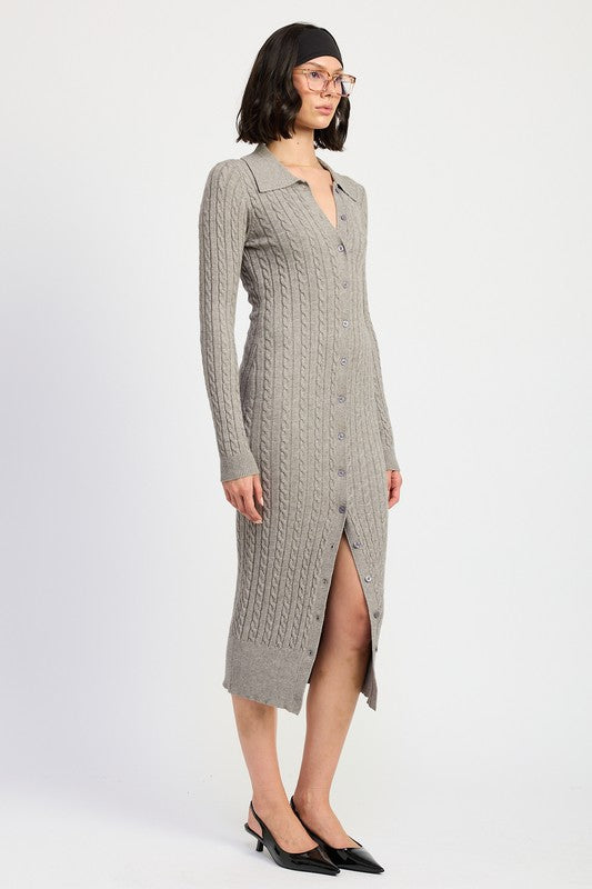 Women's Buttoned Long Sleeve Cable Knit Dress