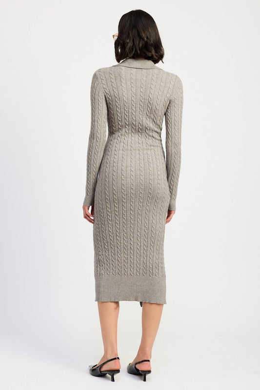 Women's Buttoned Long Sleeve Cable Knit Dress