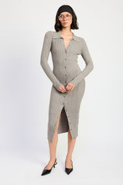 Women's Buttoned Long Sleeve Cable Knit Dress