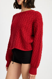 Women's Cropped Cable Knit Sweater