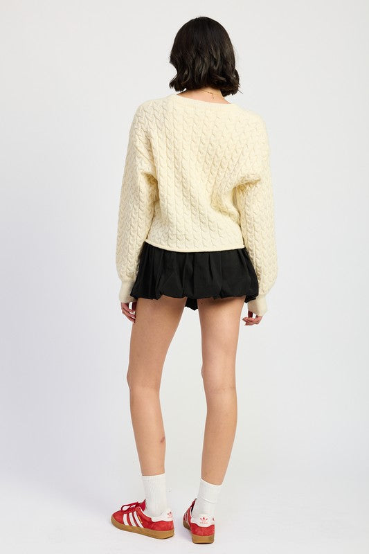 Women's Cropped Cable Knit Sweater