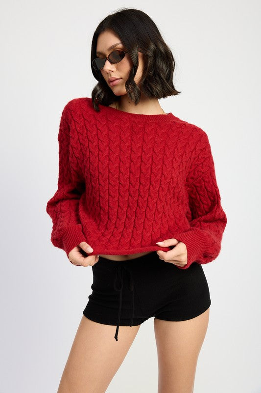 Women's Cropped Cable Knit Sweater