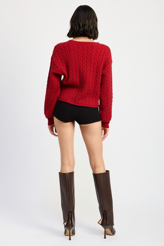 Women's Cropped Cable Knit Sweater