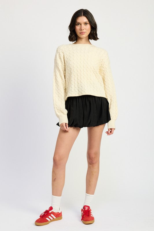 Women's Cropped Cable Knit Sweater