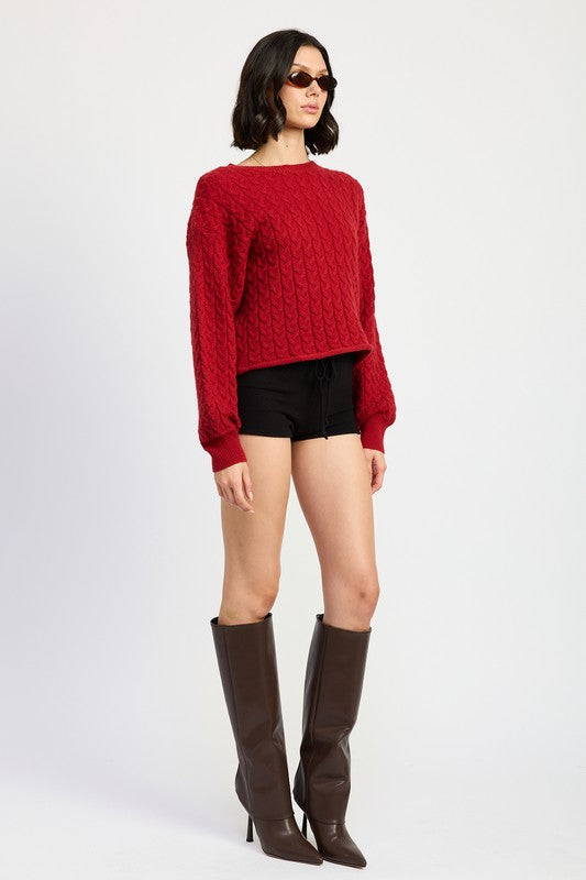 Women's Cropped Cable Knit Sweater