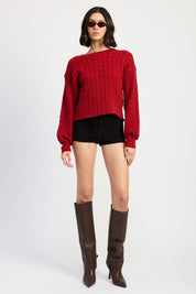 Women's Cropped Cable Knit Sweater