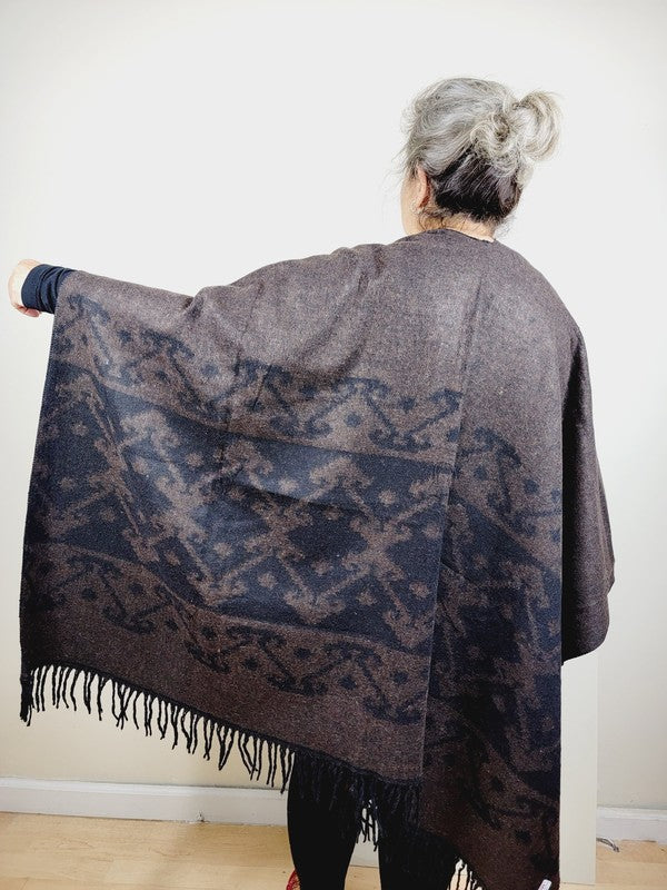 Women's Cozy Reversible Poncho Scarf for Winter Wear