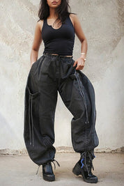 Women's Relaxed Fit Denim Cargo Pants with Drawstring